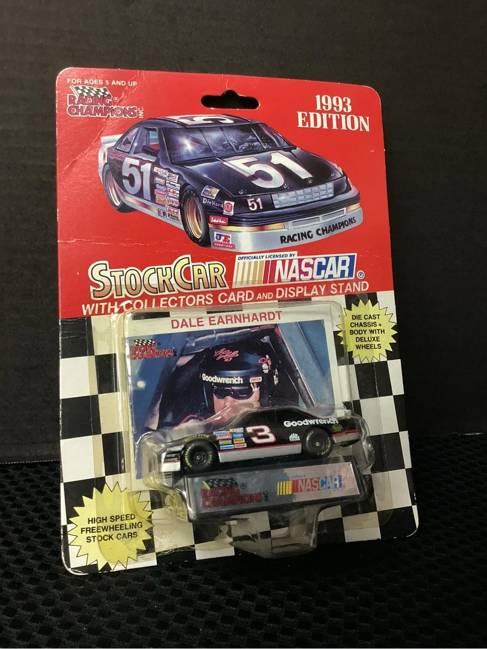 NASCAR 1993 Edition Stock Car With Collectors Card and Display Stand